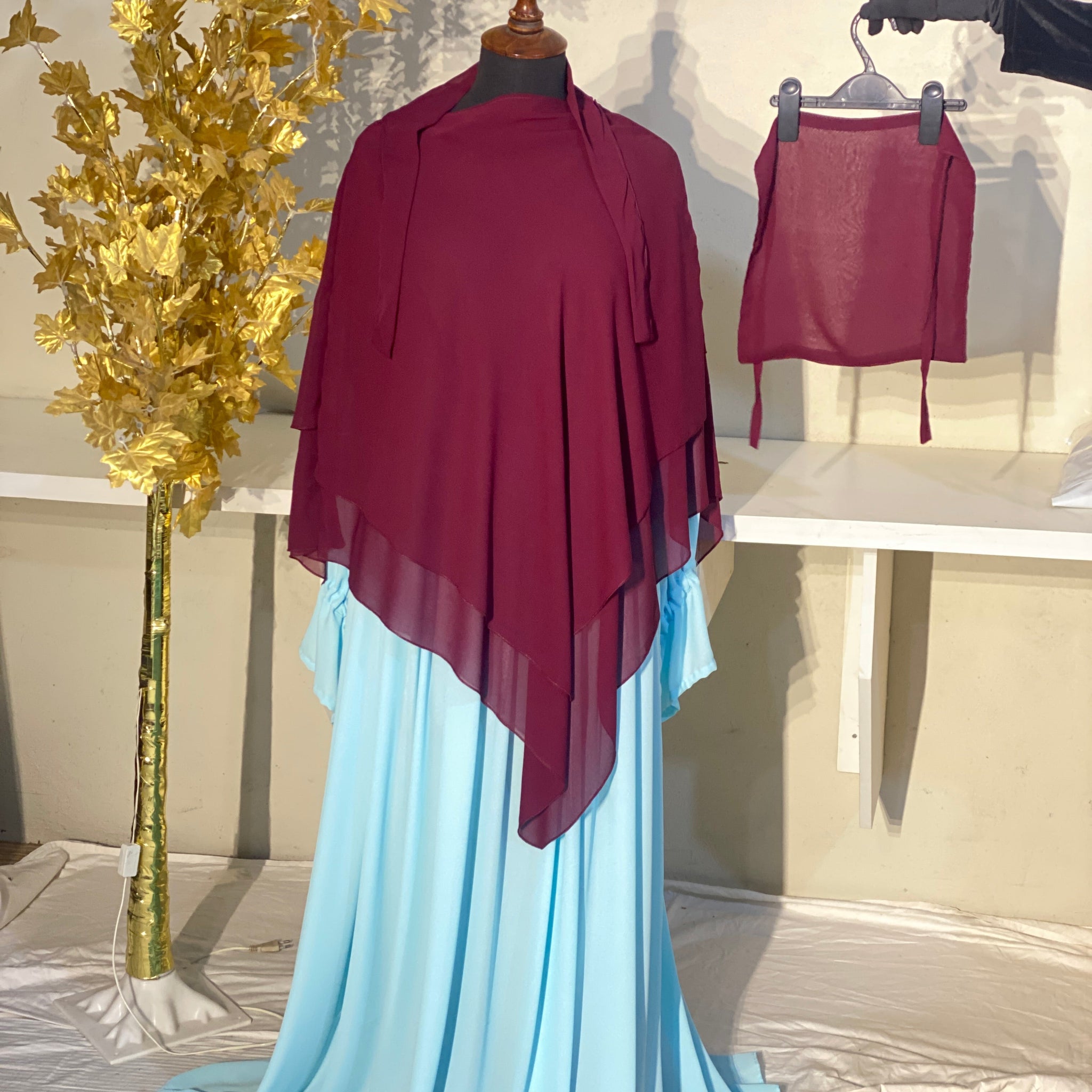 Three-Layered Khimar - Burgundy