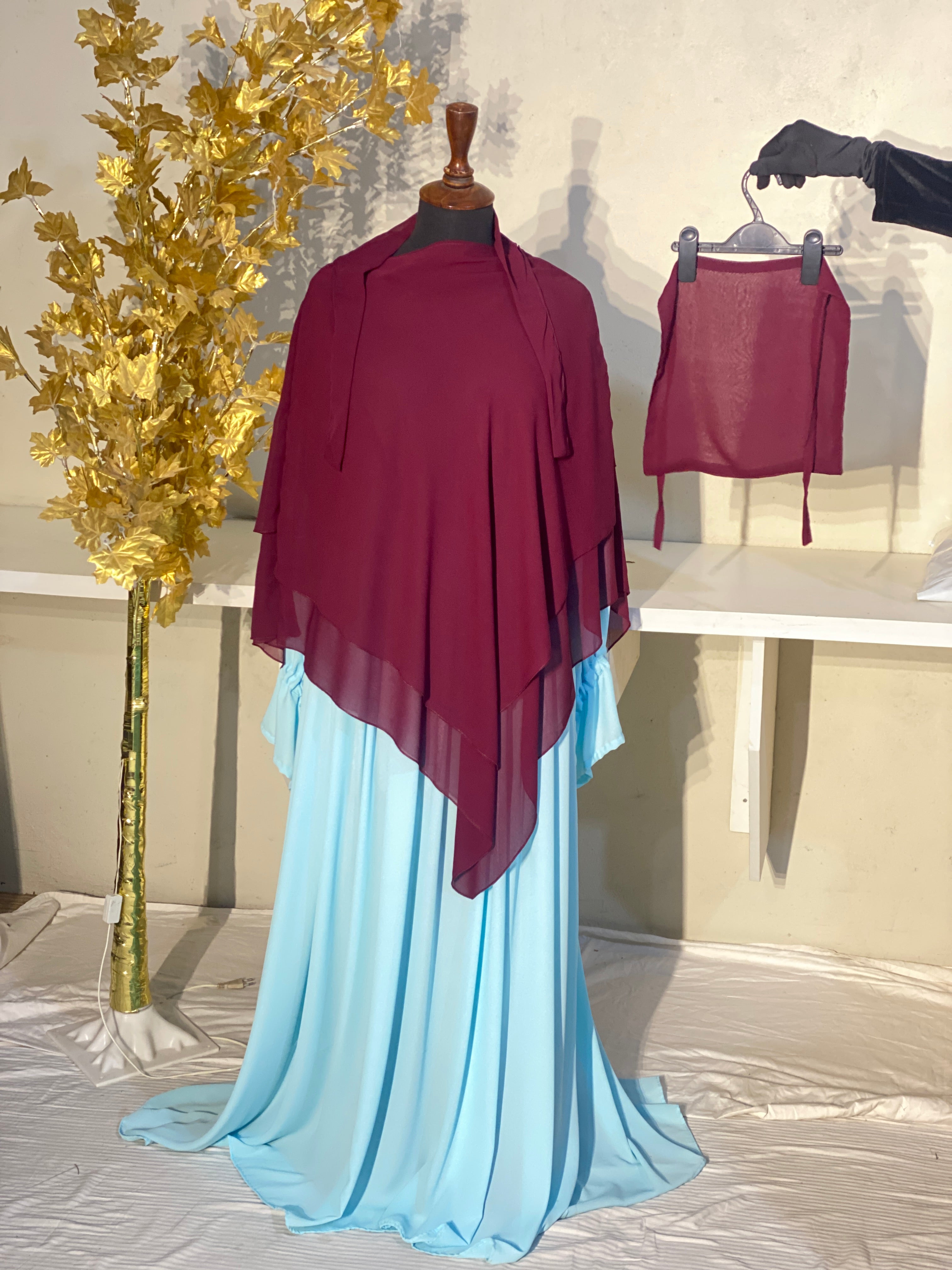 Three-Layered Khimar - Burgundy