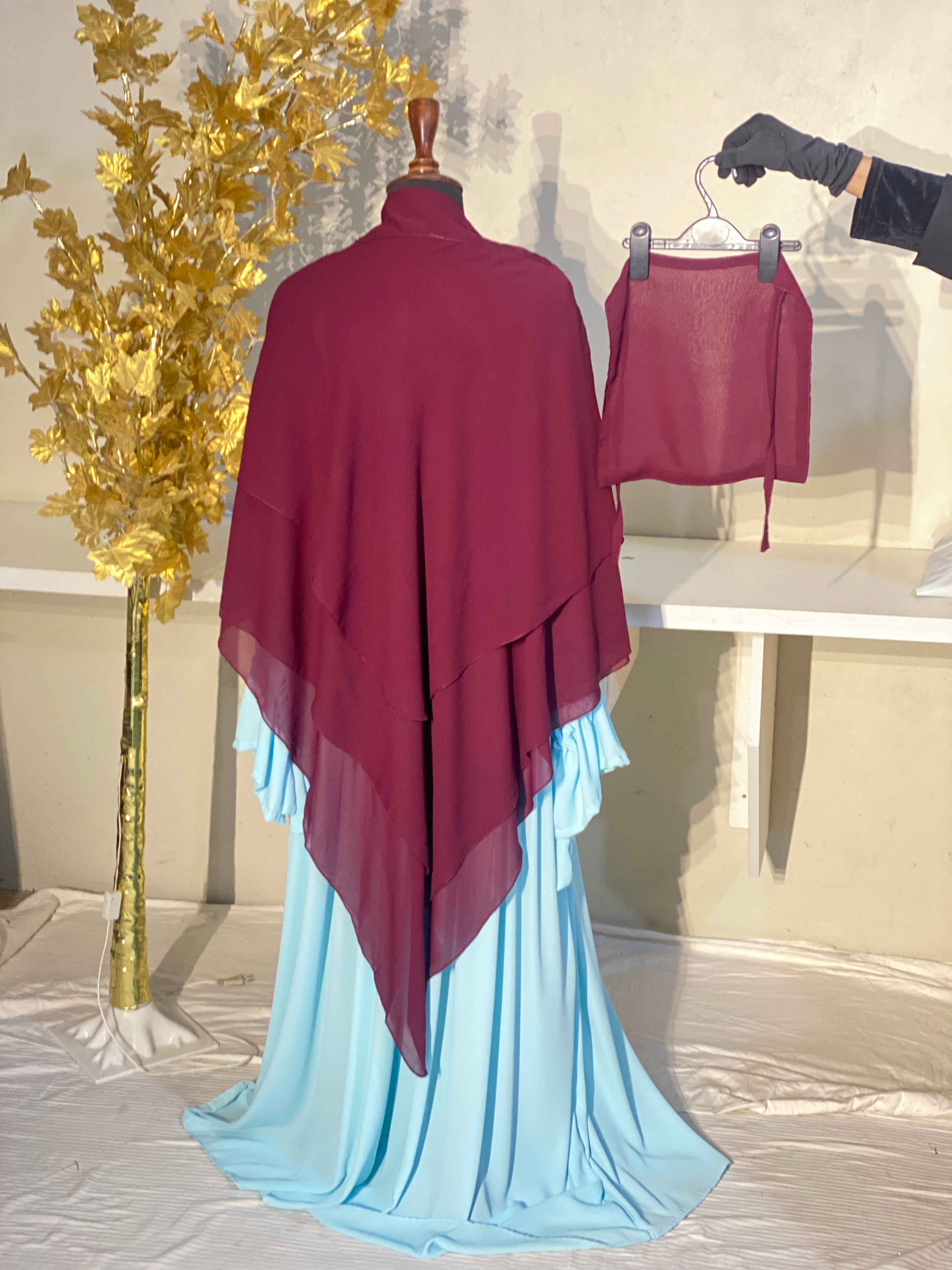 Three-Layered Khimar - Burgundy