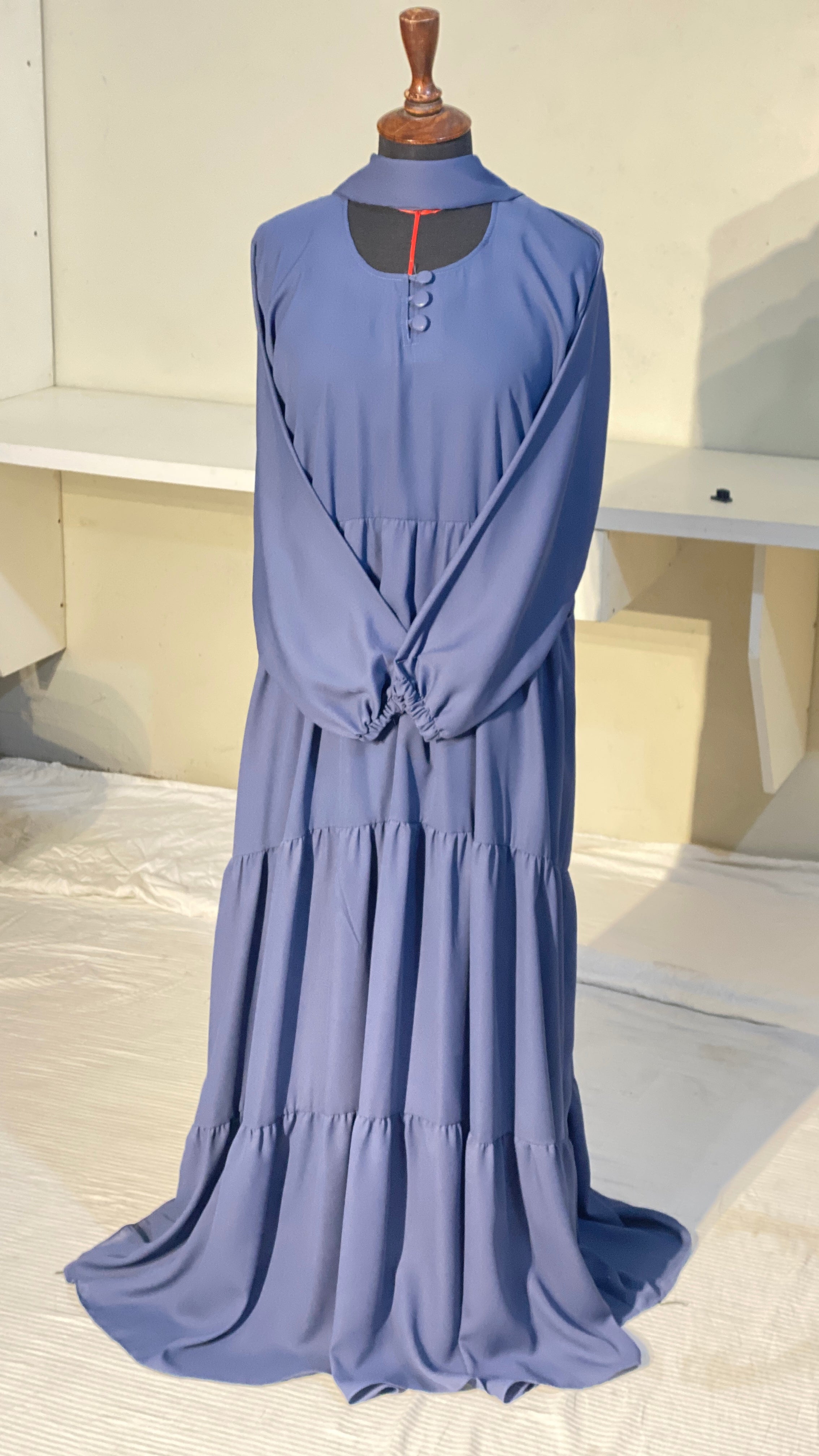 Three Frill Abaya - Blue