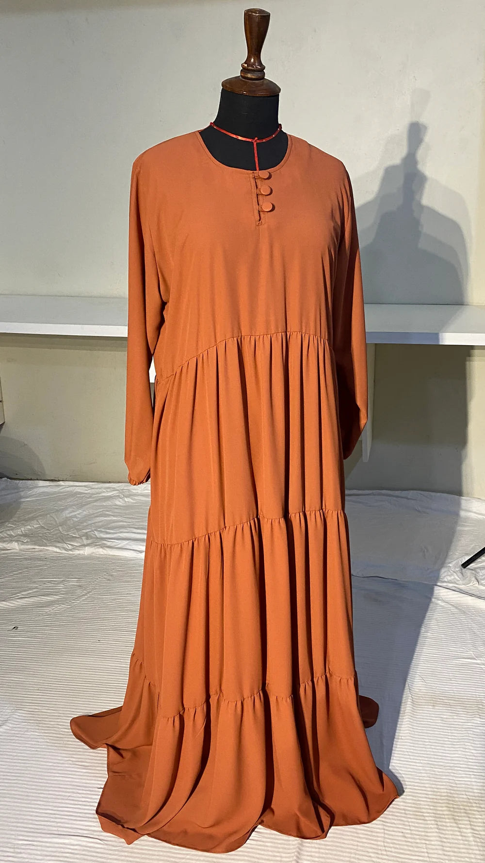 Three Frill Abaya - Rust